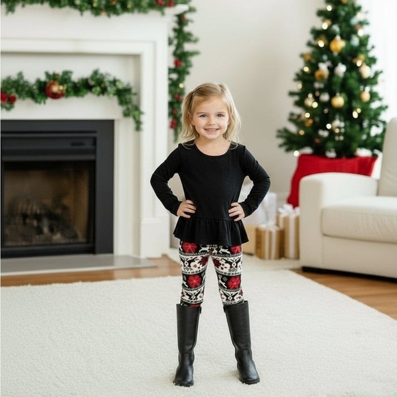 S/L NEW Girls Christmas Reindeer Leggings, Buttery Soft Yoga Pants - Picture 4 of 13